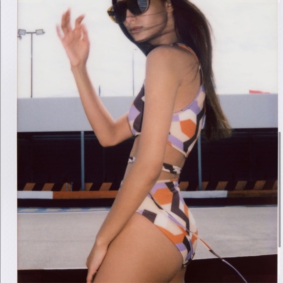 ZARA NWT MULTI COLOR GEOMETRIC PRINT BODYSUIT ORANGE PURPLE SMALL ONE PIECE - Picture 2 of 13